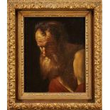 Follower of Bartolomeo Manfredi, Italian 1582-1622- Head of a saint, possibly St Jerome; oil on