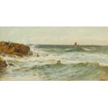 William Henry Borrow, British 1840-1908- Coastal scene with fishing boats in the distance; oil on