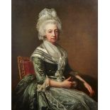 Jean-Laurent Mosnier, French 1742-1808- Portrait of a lady seated three-quarter length wearing a
