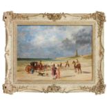 John Lewis-Brown, French 1829-1890- Attelage sur la plage, 1872; oil on panel, signed and dated,