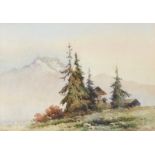 Angelos Giallinas, Greek 1857-1939- Mountain landscape; watercolour, signed, 33x47cm Provenance: