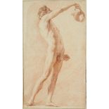 Circle of Edmé Bouchardon, French 1698-1762- A male nude holding a jug; red chalk on laid paper,