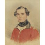 Thomas J Horsley, British, early-mid 19th century- Portrait of a gentleman quarter-length in red