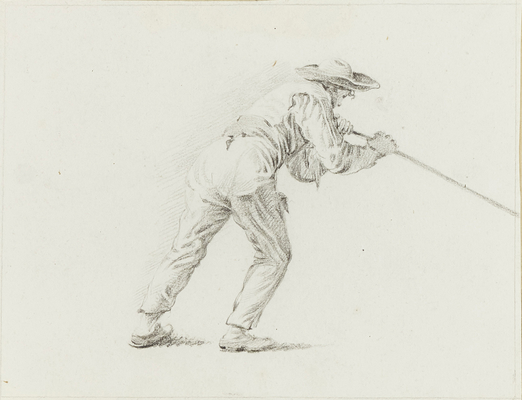 Pieter Barbiers the Elder, Dutch 1717-1780- Study of a Man Pushing Out a Boat; pencil on paper,