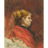 Zacharie Astruc, French 1833-1907- Profile of Louise L. Tham; watercolour on paper, signed and