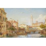 Circle of Myles Birket Foster RWS, British 1825-1899- Venetian canal scene with the Basilica dei