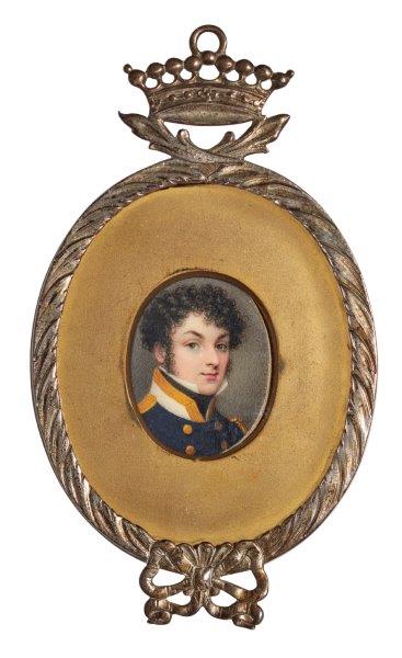 British School, early 19th century- Portrait miniature of a young naval officer, head and