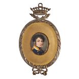 British School, early 19th century- Portrait miniature of a young naval officer, head and