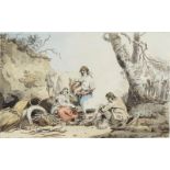 Francis Wheatley RA, British 1747-1801- A Gypsy Encampment/Gypsies Cooking their Kettle; pen and