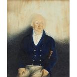 British School, early 19th century- Portrait of a gentleman seated half-length in a blue coat;