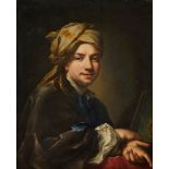 After Martin Mytens the Younger, Dutch 1695-1770- Self-portrait, seated half-length, with a grey