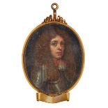 Circle of Gerard ter Borch, Dutch 1617-1681- Portrait miniature of a nobleman, half-length turned to