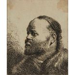 Follower of Rembrandt van Rijn, Dutch 1606-1669- Head of a bearded man; etching, bears collection