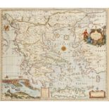 John Senex, British 1678-1740- A Map of Greece, 1720; hand-coloured engraved map on laid paper,