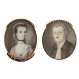 Circle of Richard Crosse, British 1742-1810- A pair of portrait miniatures of a gentleman and his