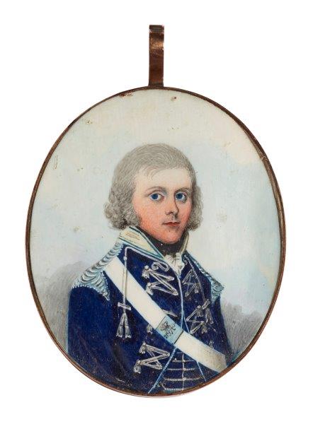 British School, late 18th century- Portrait miniature of a young British officer of the 21st