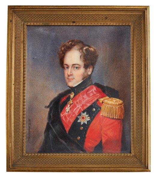 H M Harrison, British, early 19th century- Portrait miniature of an officer, half-length turned to