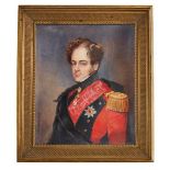 H M Harrison, British, early 19th century- Portrait miniature of an officer, half-length turned to