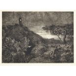 After Samuel Palmer RWS, British 1805-1881- The Lonely Tower, 1962 reprint; etching on cream wove,