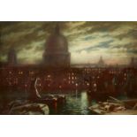 Wilson, British, mid-late 19th century- View of St Paul's and the Thames under moonlit skies; oil on