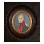 European School, mid-late 18th century- Portrait miniature of an officer quarter-length turned to
