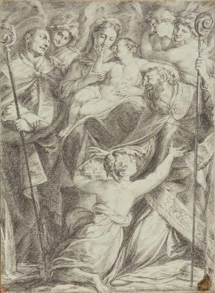 Carlo Michelangelo Prayer, Italian 1789-1832- Madonna and child enthroned with angels and saints;