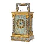 A French enamelled cloisonné repeating carriage clock, late 19th century, the case of