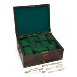 A boxed part-canteen of silver plated cutlery, together with a silver mustard spoon with bone