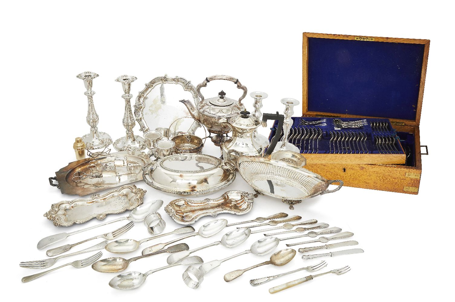 A silver plated wine cooler, together with four small silver items (two spoons, two napkin rings),