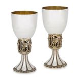 Two limited edition commemorative silver chalices, London, c.1989, Hector Miller, of circular,