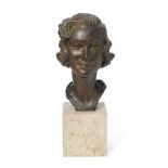 Ginette Bingguely-Lejeune, French, 1895-1969, a bronze portrait bust of a young lady, with a