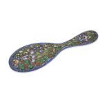 A Russian silver and cloisonné enamel hand mirror, the reverse stamped with 88 zolotniki mark, the