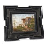 An Italian micro mosaic Grand Tour picture of an Italianate landscape with a colonnaded temple and