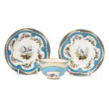 A pair of Sevres porcelain saucers, 18th century, possibly with later decoration, painted to the