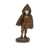 A bronze and ivory figure of a man, 19th century, wearing a hooded cloak, signed Chopard to the