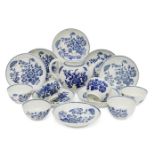 A collection of Worcester blue and white printed porcelain tea wares, circa. 1751-1780, each printed