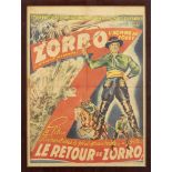 Zorro rides again, Le Retour de Zorro, French Moyenne Movie Poster, Imp. Delattre, framed and