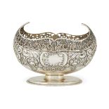 An Edwardian navette-shaped silver bowl, London, c.1907, Josiah Williams & Co., raised on a