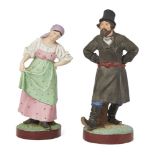 A Russian Gardner porcelain figure of a dancing man in a tall hat, late 19th century, printed and