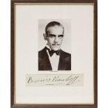 A photograph of the actor Boris Karloff, titled Boris Karloff Universal, together with a signature