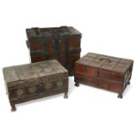 Two rectangular Indian hardwood chests, 18th/19th century, one of panelled design with lifting