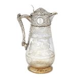 A Victorian silver-mounted etched glass ewer, Sheffield, c.1864, WG Sissons, the body engraved