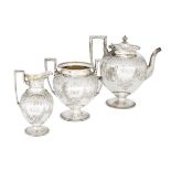 A three-piece silver tea set, London, c.1868, Goldsmiths Alliance Ltd. (Samuel Smily), comprising