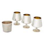 A cased set of three Irish silver goblets and a silver tumbler, by the Royal Irish Silver Co., for