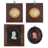 A pair of round wax relief portraits of two gentlemen, 19th century, each in a red lacquered frame