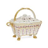 A Chamberlain's Worcester porcelain pot pourri basket, early 19th century, the lid with a branch