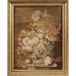 An embroidered still life picture, in the manner of the Dutch Old masters, 19th century, depicting a