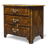 A Continental olive wood and inlaid bow front chest of drawers, possibly Maltese, 18th century, with