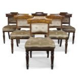 A set of six Regency mahogany bar back dining chairs, the bar back top rails with carved gadrooning,