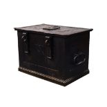 A Viennese iron armada chest,18th Century, the lid with architectural form lock plate cover, with